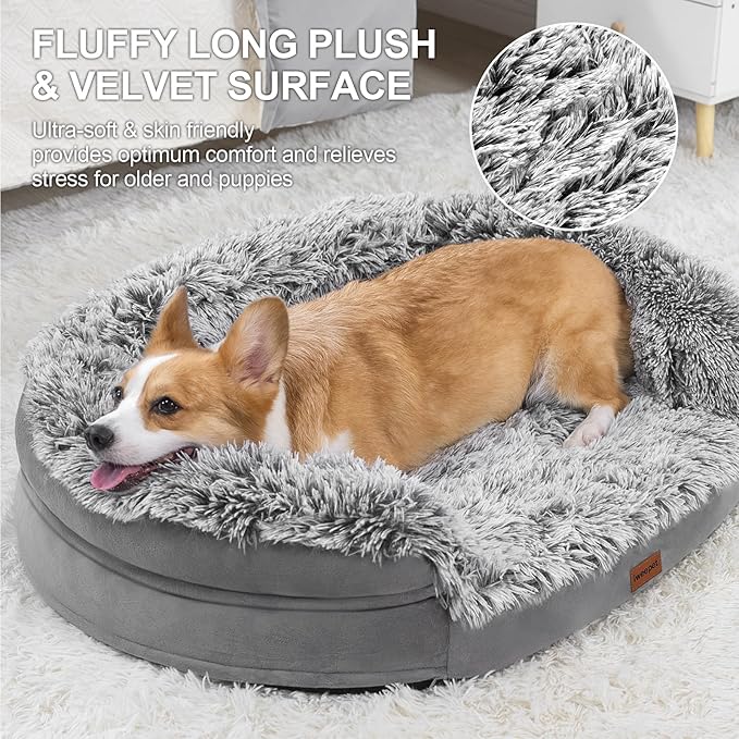 3.7 inch Thickened Orthopedic Dog Beds for Medium Dogs, Supportive Dog Sofa Bed with 28D Egg-Crate Foam, Removable Washable Plush Cover, Waterproof Lining, Half-Round Design for Puppy,Senior Dog-PurrikoPets