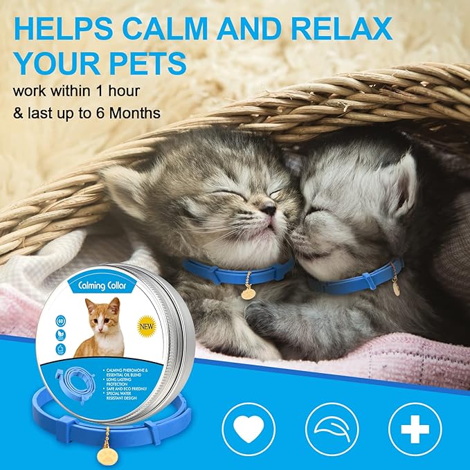 4 Pcs Cat Calming Collar Adjustable Lavender Scent Relaxing Cat Collar with 2 Pendant for Puppies Reduce Stress Aggression Anxious, up to 15 Inches(Blue)-PurrikoPets