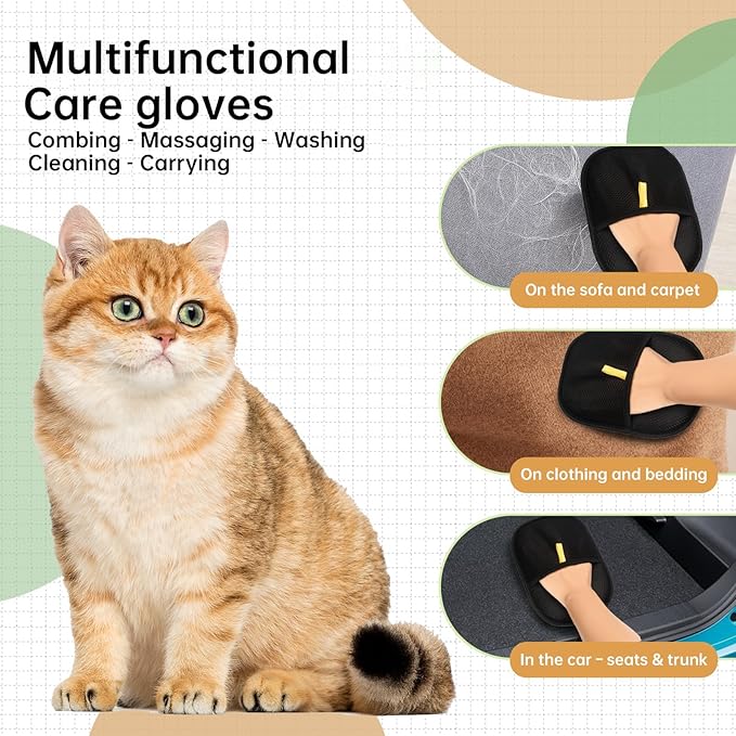 Flea Comb and Pet Hair Removal Glove for Cats & Dogs Brush for Shedding Pet Hair Removal Comb with Long & Short Stainless Steel Teeth for Deshedding & Clothing/Couch/Furniture/Carpet/Car Seat-PurrikoPets