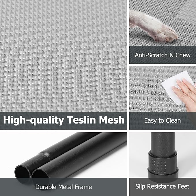 Elevated Dog Bed for Outdoor, Medium Raised Dogs Cot for Training, Cooling Pet Beds with Washable Mesh, Indestructible Lifted Platform for Outside Camping, 35 inch Grey-PurrikoPets