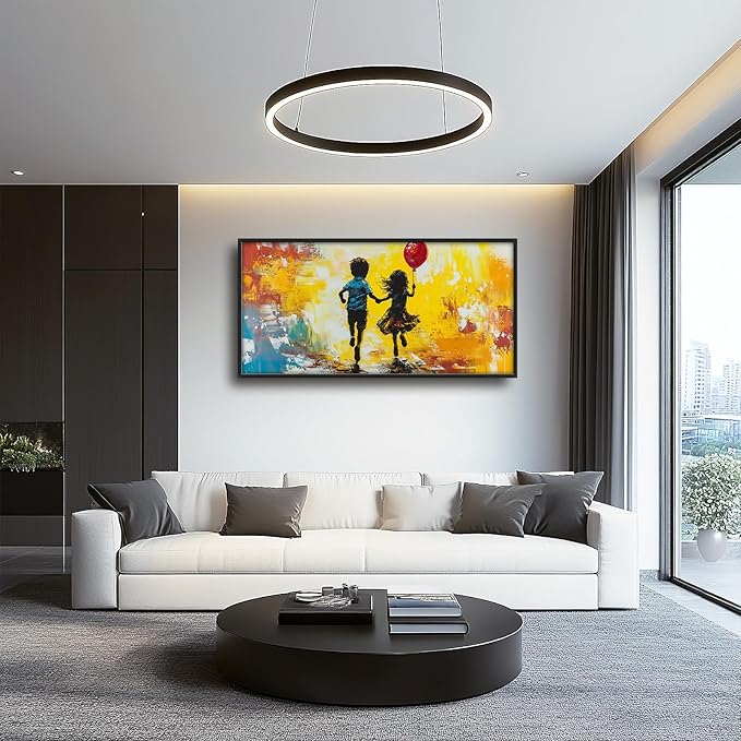 Framed Large Banksy Wall Art for Living Room, Oversized Colorful Graffiti Children Wall Decor, Peaceful Canvas Painting Pictures Modern Artwork Home Decoration for Living Room Bedroom 60"x30"-PurrikoPets