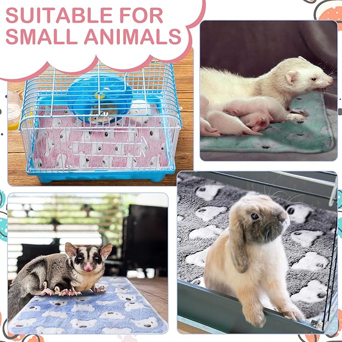 4 Pcs Waterproof Guinea Pig Blankets Washable Small Animal Fleece Bedding Absorbent Guinea Pig Cage Liners Reusable Pet Pee Pad Sleep Mat Pad Cover for Hamster Ferret (Bear Pattern,24 x 16 Inch)-PurrikoPets