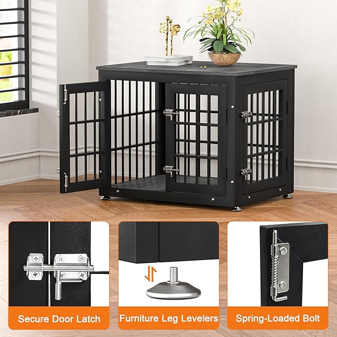 26 Inch Heavy Duty Dog Crate Furniture for Small Dogs, Decorative Pet House End Table, Wooden Cage Kennel Furniture Indoor, Gray-PurrikoPets