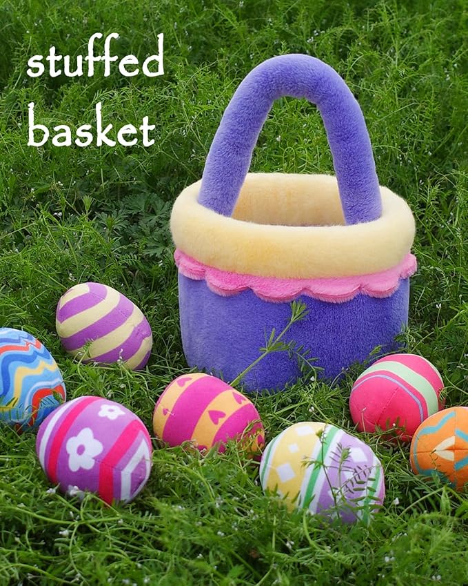8 Piece Plush Stuffed Playset Toys with 7 Eggs, 1 Furry Bag, Soft Basket Set Sensory Toys for Girls Kids Ages 3+, Birthday Christmas Valentines Easter Party Favors Gifts-PurrikoPets