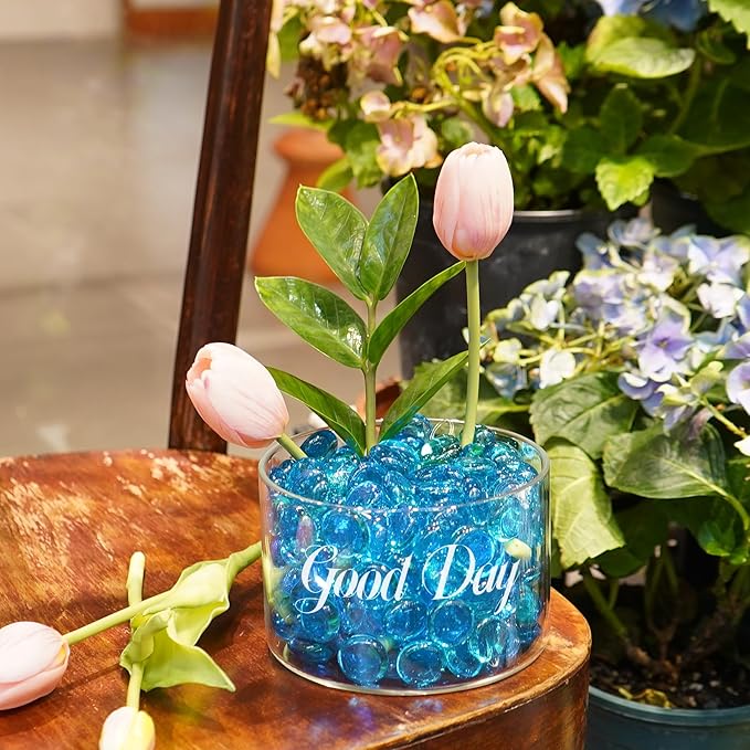 5LB Ocean Blue Flat Glass Marbles for Vases, Gemstone Beads Vase Filler Decorative Glass Pebbles for Fish Tank, DIY Crafts, Aquarium Decor Rocks-PurrikoPets