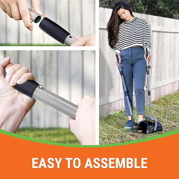 Dog Pooper Scooper with Bag Attachment, 40" Long Handle Pooper Scooper for Large Dogs, Dog Poop Scoop for Yard, Large Capacity Swivel Bin and Rake, Lavender Scented Bags (Grey)-PurrikoPets