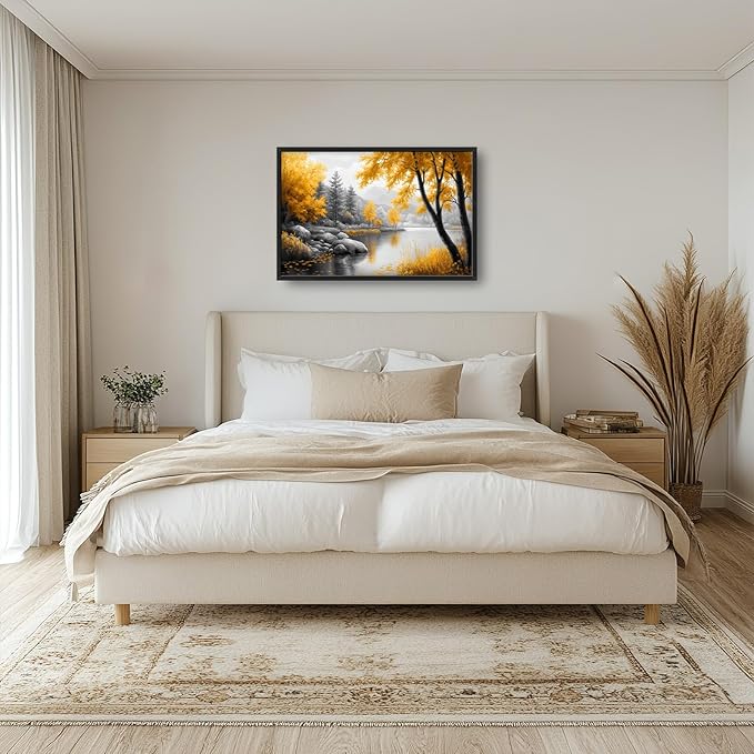 Framed Large Tree Wall Art for Living Room, Oversized Zen Trees Wall Decor, Black and Golden Forest Canvas Pictures Home Decoration for Living Room Bedroom Office 36"x24"-PurrikoPets