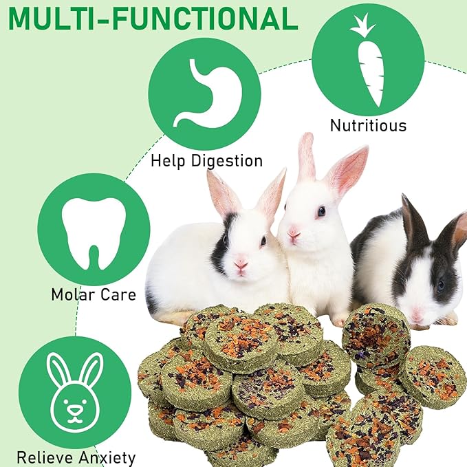 Fhiny 24 PCS Rabbit Chew Toys, Natural Timothy Hay Carrot Pumpkin Purple Potato Biscuit Cubes Bunny Chew Treats for Teeth Care Small Animals Molar Snacks for Hamster Guinea Pig Chinchilla Rat-PurrikoPets