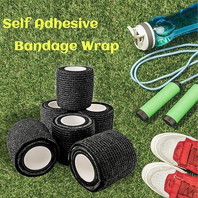 24 Rolls Black Elastic Self Adhesive Bandage Wrap, Breathable Flexible Fabric Non Woven Cohesive Bandage, Ankle Sprains Swelling Medical First Aid Sports Athletic Tape, Dogs Pet Vet Wrap 2 in-PurrikoPets