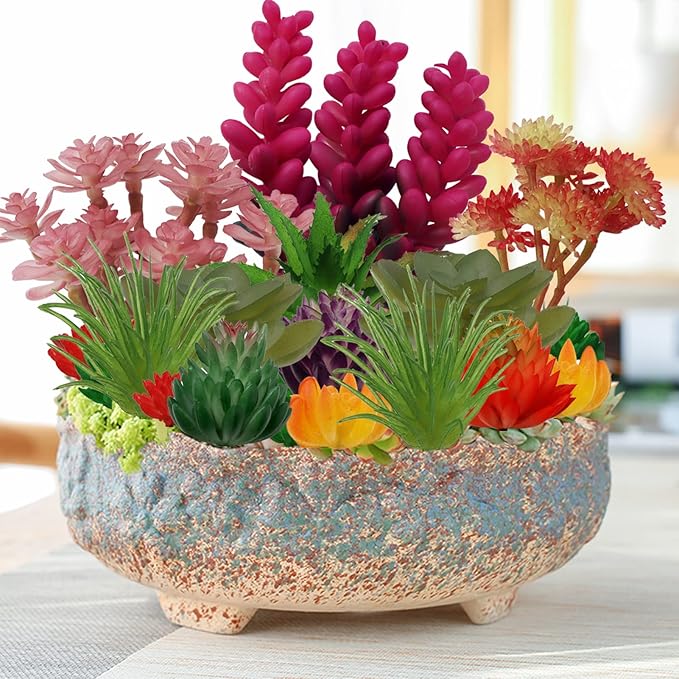 22pcs Colorful Fake Succulents, Mini Artificial Succulents for DIY Crafting Home Terrarium Floral Wall Garden Arrangement Office Decoration (Unpotted)-PurrikoPets