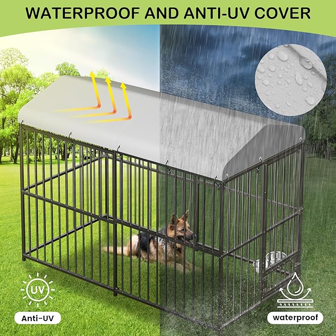 8x4x6 FT Outdoor Dog Kennel,Heavy-Duty Enclosures Outside with UV-Resistant Waterproof Roof Cover and Lock,for Medium and Large Dogs,Easy Assembly-PurrikoPets