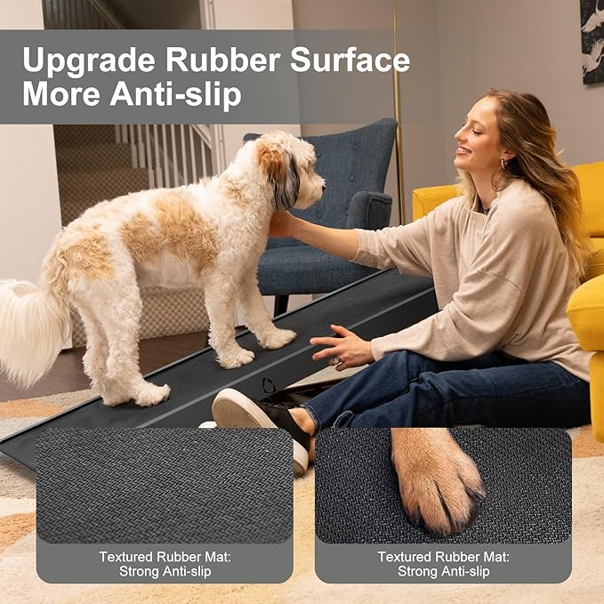 ABORON Dog Ramp,Adjustable Folding Pet Ramp for Bed,Couch,SUV - High Traction Portable Rubber Paw Ramps,Great for Small & Large Old Dogs & Cats, Supports up to 200 lbs,55''Long-PurrikoPets