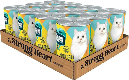 A Strong Heart Canned Wet Cat Food, Mixed Grill Dinner - 13.2 oz Cans (Pack of 12), Made in The USA with Real Chicken & Liver-PurrikoPets