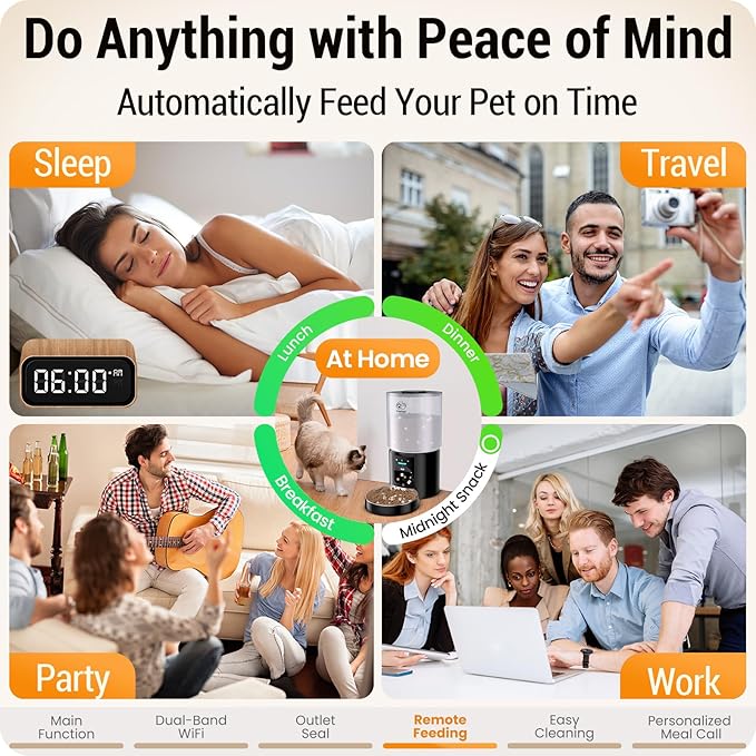 5L Automatic Cat Feeder with Sealed Outlet: 5G WiFi Automatic Dog Feeder with APP Control, Auto Cat Food Dispenser with Voice Recording for Pets, Detachable for Easy Clean - 21 Cup-PurrikoPets