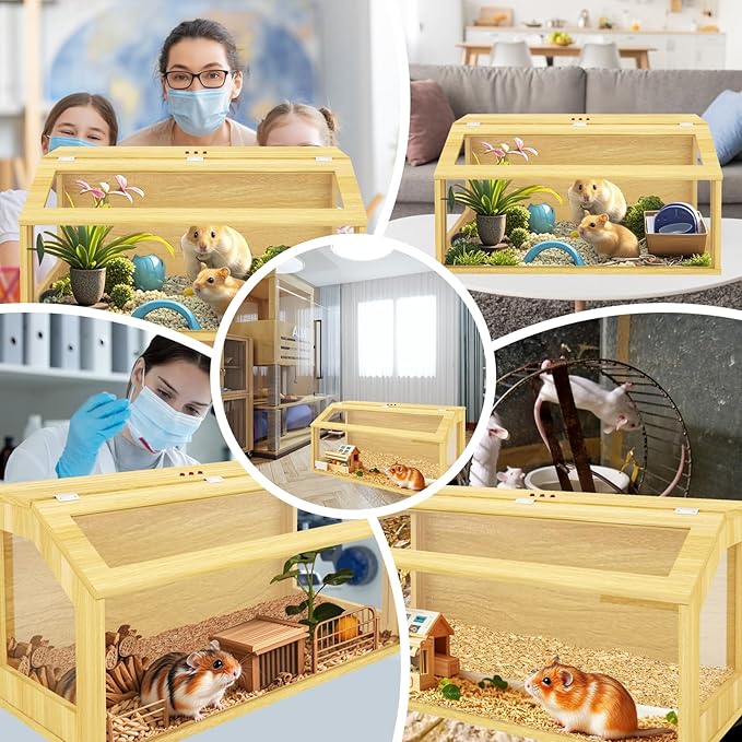 40" Large Hamster Cage, Chewproof Gerbil Cages and Habitats, Openable Top Roof Window with Silencing Pad, Wooden Guinea Pig Cage for Small Animals, Dwarf and Syrian Hamster, 40 x 20 x 20 Inches-PurrikoPets