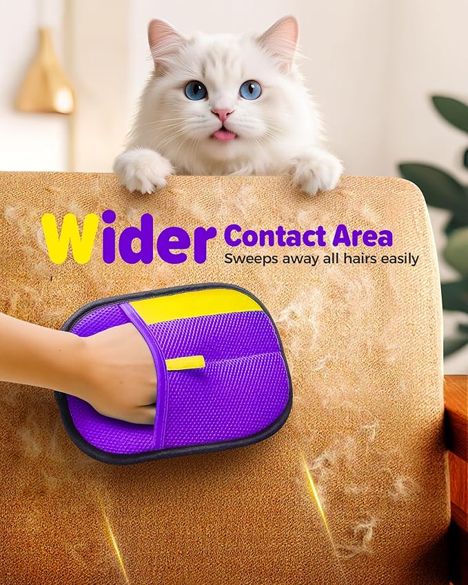 2025 Thickened Electrostatic Pet Hair Removal Gloves (2 Pcs) - Reusable Strong Grooming Gloves for Cats & Dogs, Hair Remover for Couch, Furniture, Carpet, Car Seats & Clothing (Purple)-PurrikoPets