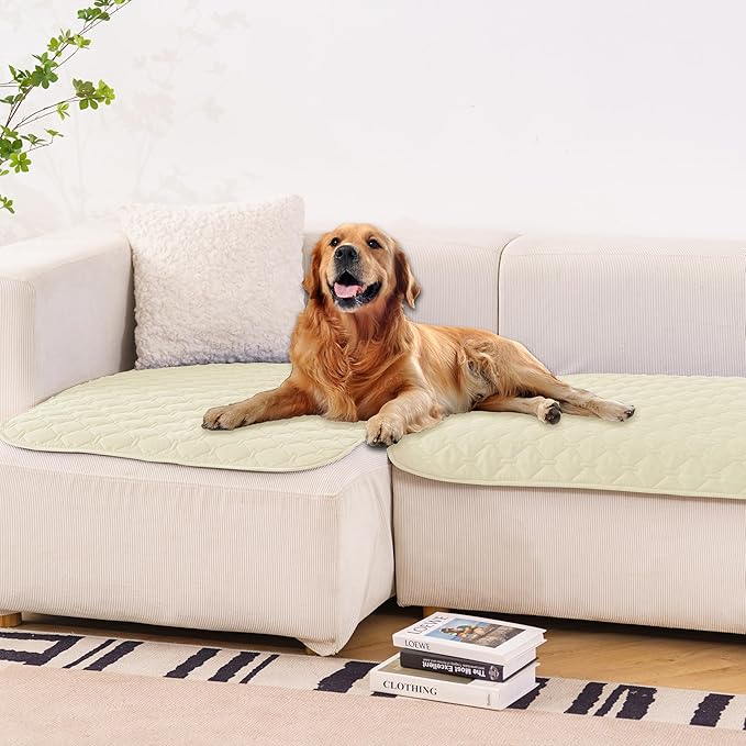 gogobunny 100% Double-Sided Waterproof Dog Bed Cover Pet Blanket Sofa Couch Furniture Protector for Puppy Large Dog Cat, Reversible (32x53 Inch (Pack of 1), Dark Cream/Light Cream)-PurrikoPets