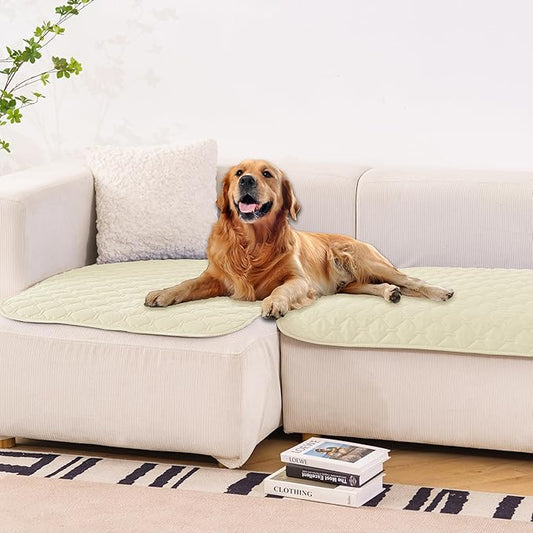 gogobunny 100% Double-Sided Waterproof Dog Bed Cover Pet Blanket Sofa Couch Furniture Protector for Puppy Large Dog Cat, Reversible (32x53 Inch (Pack of 1), Dark Cream/Light Cream)-PurrikoPets