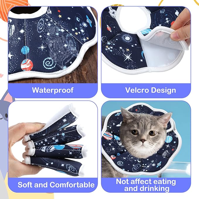 2Pcs Cat Conical Collar Soft Adjustable Cat Collars Water Proof Recovery Collar Prevent Licking Protective Foldable Easy to Eat Drink for Cats Kittens Puppies (Blue S XS)-PurrikoPets