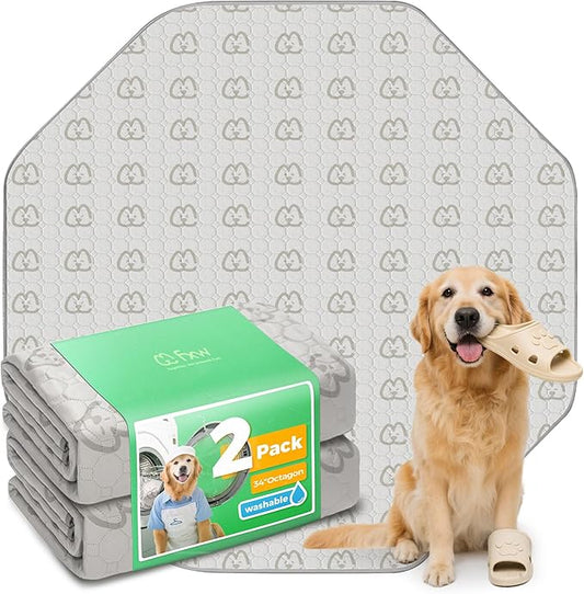 FXW Washable Pee Pads for Dogs, Puppy Pads with Super Absorbent, Specifically Designed for FXW Rollick/Homeplus 32/40/45inch 8 Panels Dog Playpen, 34" Octagon, Khaki, 2 Packs-PurrikoPets