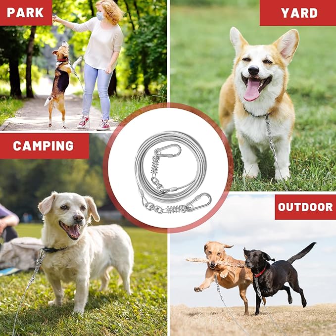 Dog Tie Out Cable 10/15/20/25/30FT Dog Run Cable Rosy Pink/Blue/Purple/Silver/Red/Green/YellowTie Out Cable for Large Dogs Heavy Duty for Outside Hold Large Dogs Up to 250LBS-PurrikoPets