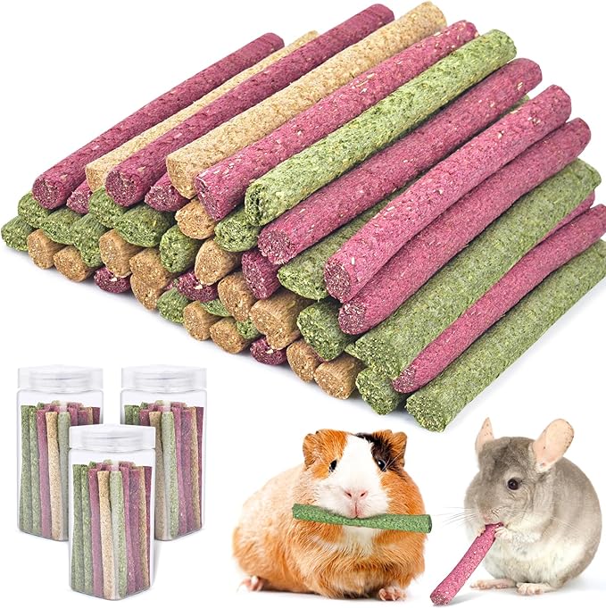 ERKOON Timothy Hay Sticks,Rabbit Chew Toys for Teeth Natural Molar Sticks Rabbits Treats for Bunnies, Chinchilla Guinea Pigs, Gerbil, Hamster (75 Pcs)-PurrikoPets