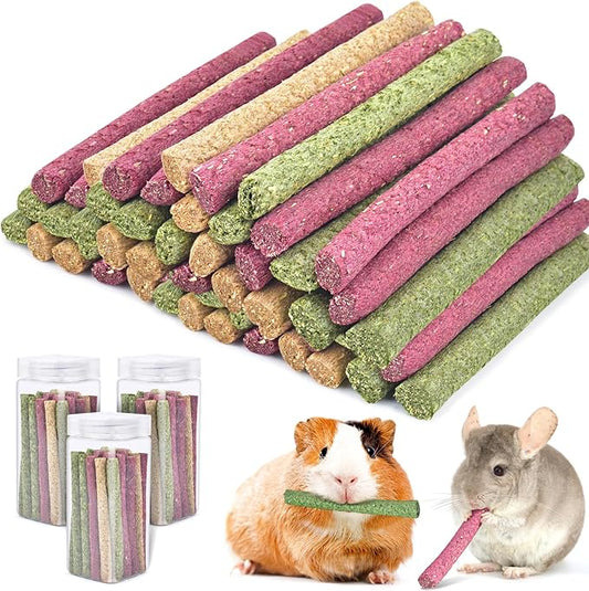 ERKOON Timothy Hay Sticks,Rabbit Chew Toys for Teeth Natural Molar Sticks Rabbits Treats for Bunnies, Chinchilla Guinea Pigs, Gerbil, Hamster (75 Pcs)-PurrikoPets