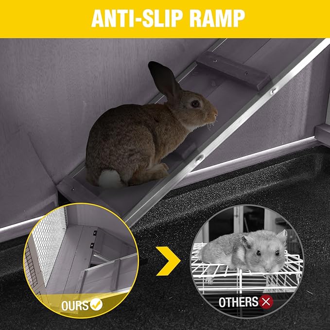 Aivituvin Rabbit Hutch Indoor, Bunny Cage with Wheels, 2-Story Design, 2 Deep Trays, Anti Slip Ramp, Ideal for Small Animals - Grey-PurrikoPets