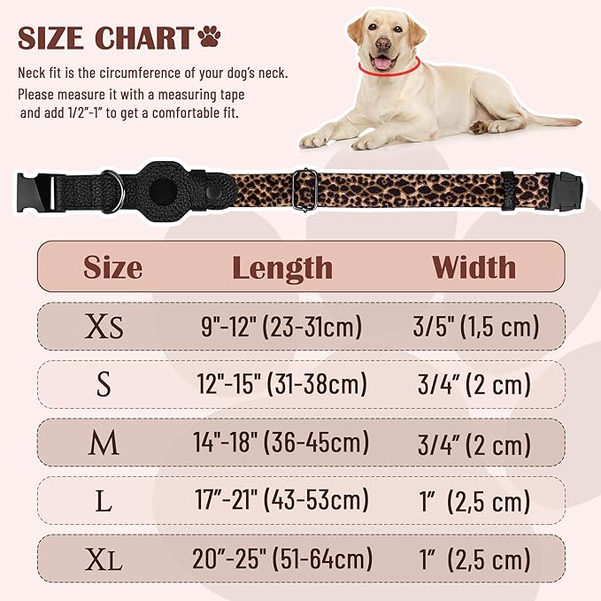AirTag Dog Collar for Small Medium Large Breed - Adjustable Cute Pattern Dog Collar with Airtag Holder - Soft Leather Tracker GPS Apple Air Tag Pet Collars (X-Large, 20"-25" Neck Fit, Leopard)-PurrikoPets