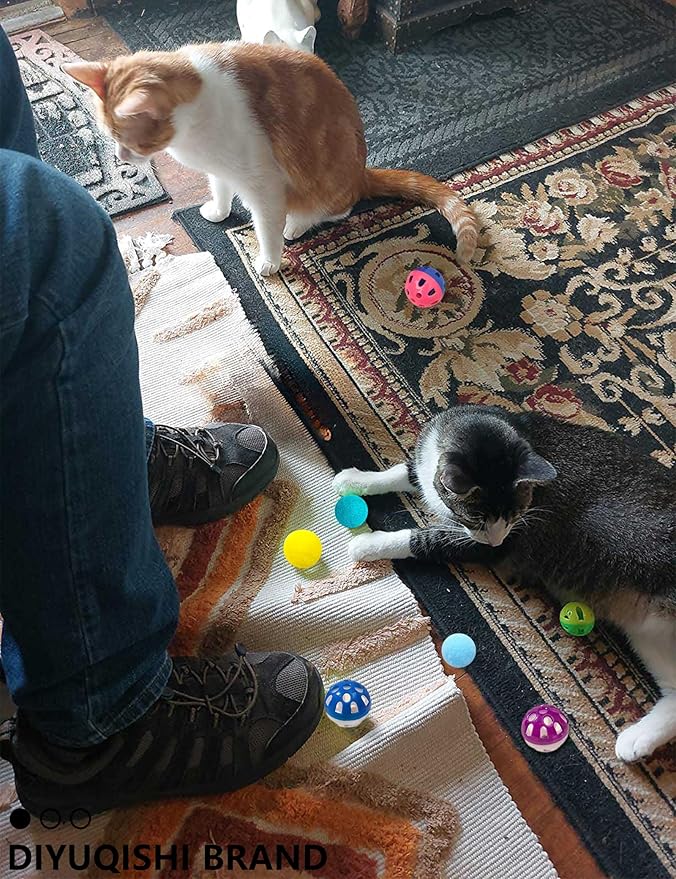 40-Piece Cat Toy Variety Pack for Indoor Cats and Kittens, Bouncy Paws (1.5'' - 2.2'', Cat Toys Deluxe Pack)-PurrikoPets