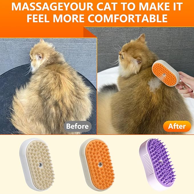 4-in-1 Cat Grooming Steam Brush, Pet Hair Shedding, Massage, Cleaning, Combing (purple)-PurrikoPets