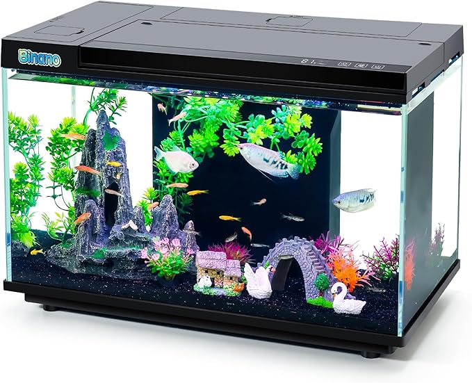 8 Gallon Aquarium Kit Featuring Real-Time Temp Display, Adjustable Flow Pump, Bottom Storage, Multi-Position Filter & 6 Light Modes - Complete Fish Tank Starter for Betta or Goldfish-PurrikoPets