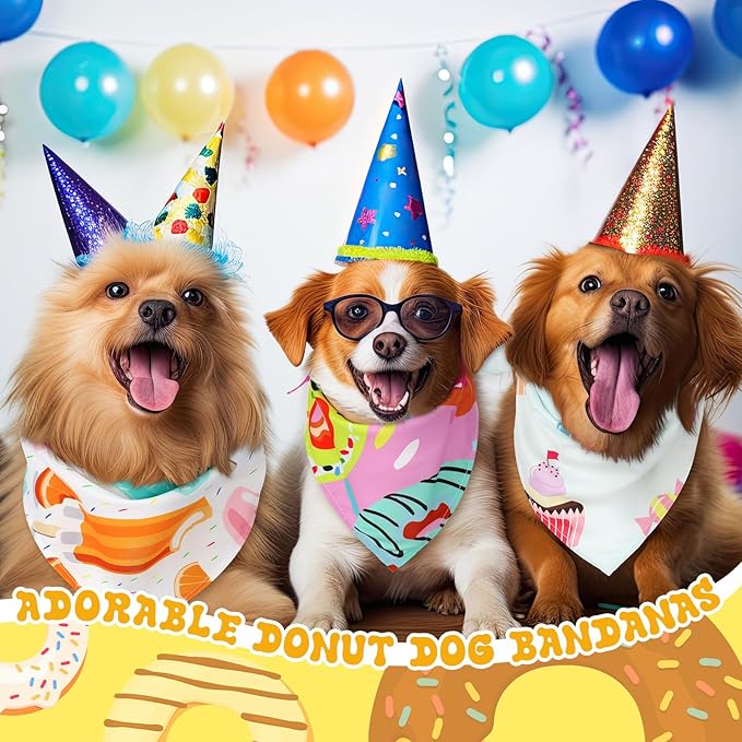 100 Pcs Dog Bandanas Bulk Pet Bibs Colorful Triangle Scarf Pet Bandanas for Medium Large Dogs Spring Summer Birthday Costume Decoration (Donut)-PurrikoPets