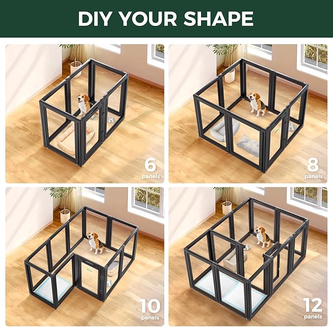 FXW AuraSpace Acrylic Indoor Unleashed Dog Playpen for Medium Dogs, 35 Inch, 12 Panels, Black-PurrikoPets