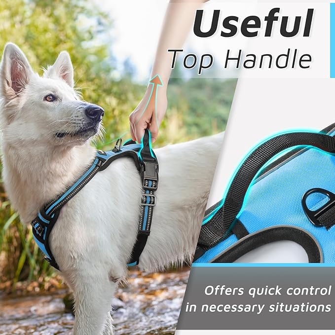 Eagloo Dog Harness Medium Sized Dog, No Pull Service Vest with Reflective Strips and Control Handle, Adjustable and Comfortable for Easy Walking, No Choke Pet Harness with 2 Metal Rings, Sky Blue, M-PurrikoPets
