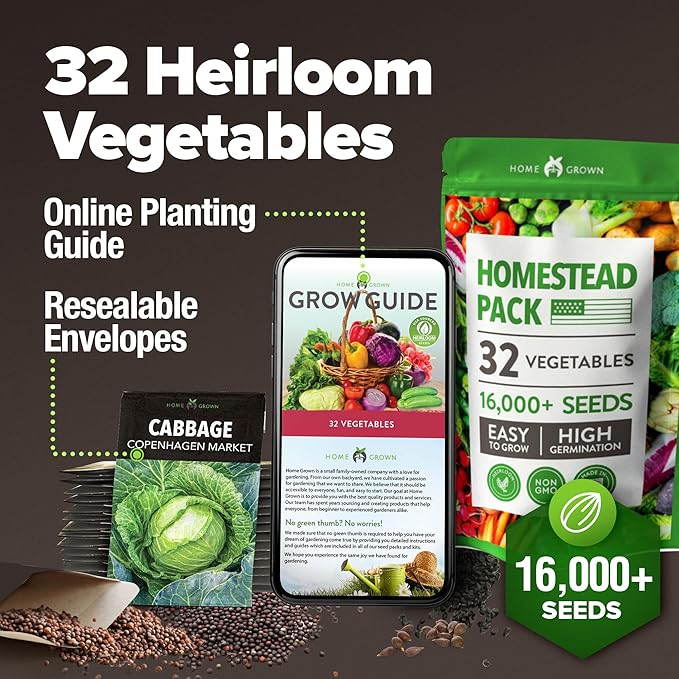 32 Heirloom Vegetable and Fruit Seeds for Planting - 16,000+ Seeds | Non-GMO Survival Seed Vault | High Germination | 32 Varieties of Vegetable Seeds for Your Home Survival Garden-PurrikoPets