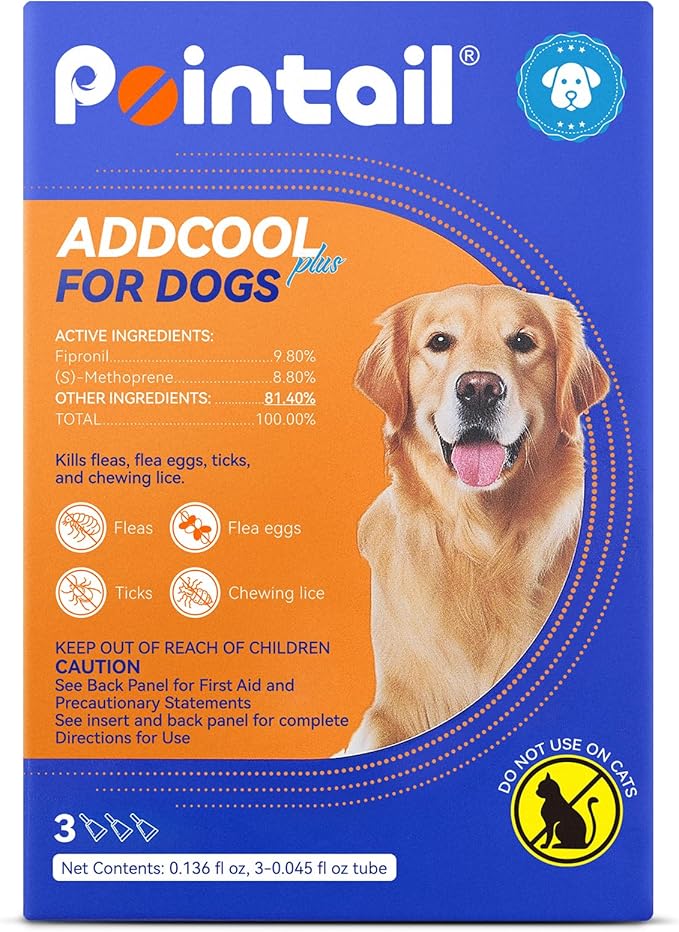 Flea and Tick Prevention for Dogs, Addcool Dog Flea and Tick Treatment, Flea & Tick Control Topical Drops, 3 Doses, Vet-Recommended(23-44 lbs)-PurrikoPets