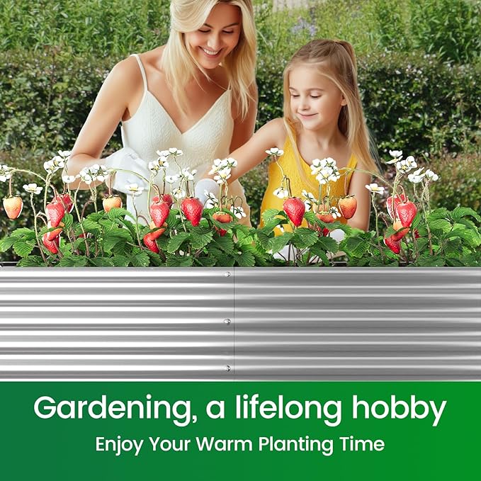 FRIZIONE 2pcs 9 in 1 Tall 8x2ft Galvanized Raised Garden Bed Outdoor,Steel Garden Bed for Vegetables,Above Ground Garden Box for Flower,Metal Raised Beds for Gardening-PurrikoPets