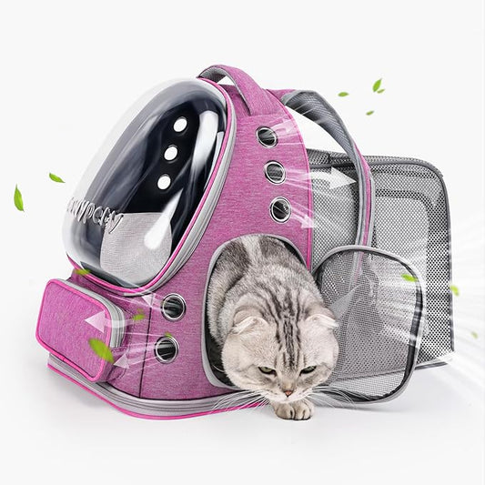 Expandable Cat Backpack,Cat Bubble Backpack Carrier for Carrying Cats, Pets and Small Dogs,Airline-Approved,Designed for Travel, Hiking, Walking,Car （Pink-PurrikoPets