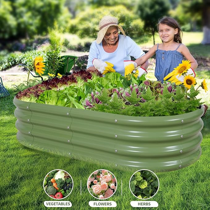 Galvanized Raised Garden Bed Outdoor- 2 Pcs Raised Beds for Gardening| Metal Planter Box, Steel Raised Garden Bed Kit with Gloves for Vegetables, Flower, Herbs (4x2x1FT, Green)-PurrikoPets