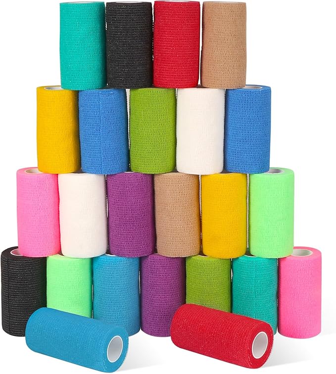 24 Pack Self Adhesive Bandage Wrap, 4” x 5 Yards Elastic Cohesive Bandage Wrap Self Adherent Medical Tape for Sports, Ankle, Wrist Sprains, Pet First Aid, Vet Wrap-PurrikoPets