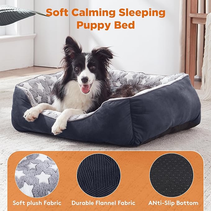 GASUR Large Dog Bed, Rectangle Washable Pet Beds, Orthopedic Dog Sofa Bed, Durable Pet Cuddler Anti-Slip Bottom, Soft Calming Sleeping Warming Puppy Bed (L (35"x 25"x 9"), Black)-PurrikoPets