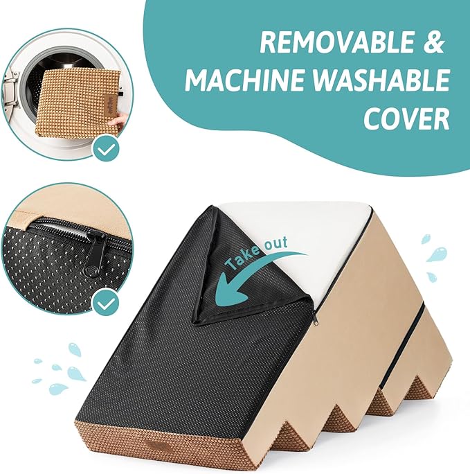 Dog Stairs for Small Dogs, 5 Tier Removable Wider Pet Stairs for Couch and Bed, 23.6" H Non-Slip Dog Steps for Puppies and Old Cats with Support Board, 29.5x19.7x23.6 inch, Light Brown-PurrikoPets