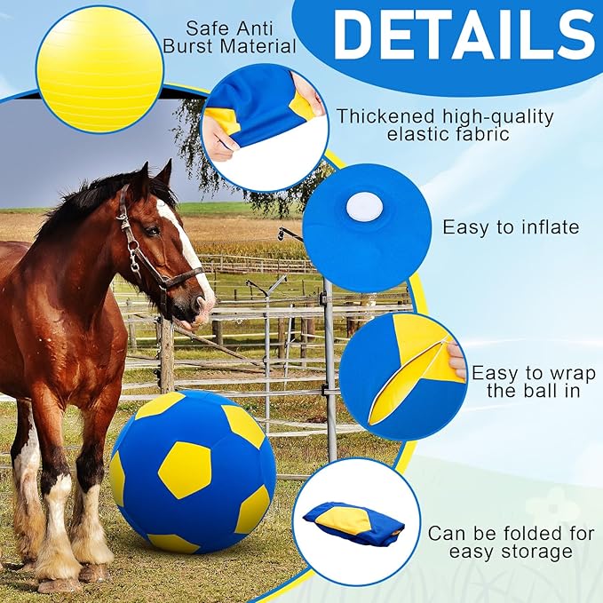 40inch Giant Herding Ball with Ball Cover Anti Burst Please Watch VCR for How to Inflation Horse Toys for Horses Stall Entertainment Play, Pump Included(Yellow,Stylish)-PurrikoPets