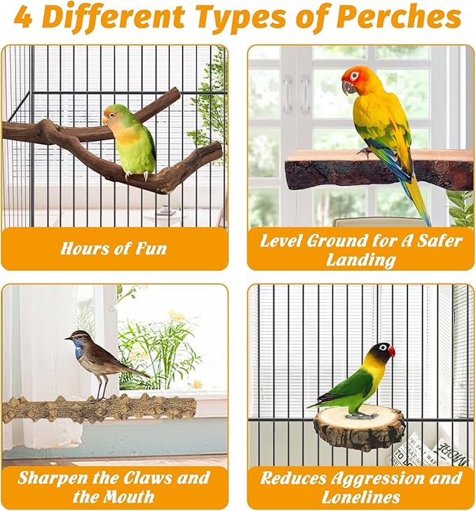 6Pcs Natural Wooden Bird Perch Grape Stick Claw Grinding Fork Bird Perching Branch Claw Grinding Stick Parrot Standing Platform Parrot Cage Chewing Accessories for Parrots Lovebirds Parakeets-PurrikoPets