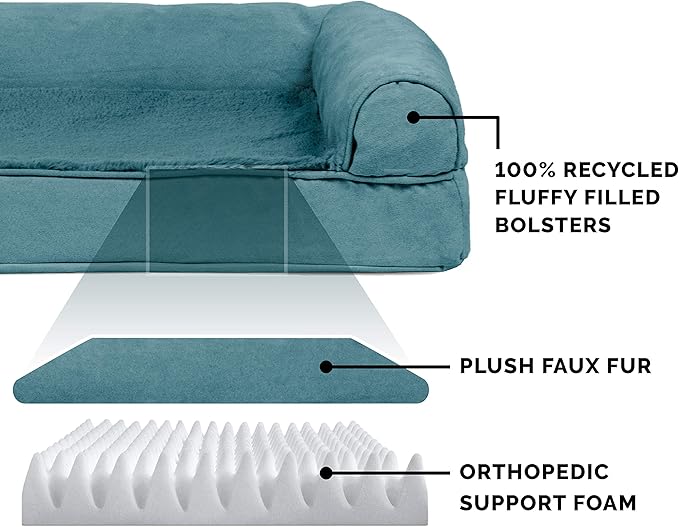 Furhaven Orthopedic Dog Bed for Large/Medium Dogs w/ Removable Bolsters & Washable Cover, For Dogs Up to 55 lbs - Plush & Suede Sofa - Deep Pool, Large-PurrikoPets