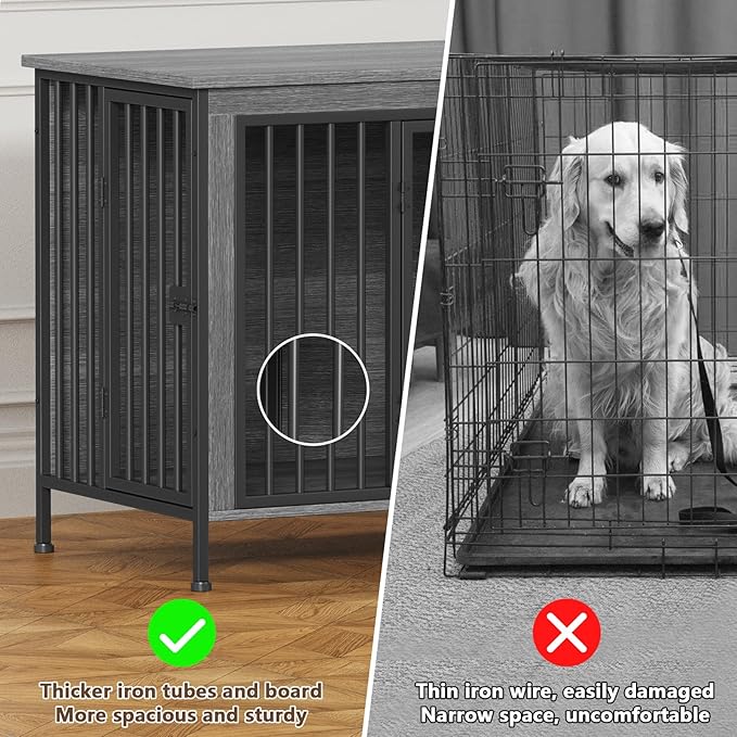 EasyCom 63" Dog Cage Furniture for 2 Pets with Divider, XL Wooden Double Dog Crate Furniture TV Stand for Mideum Breed, Durable and Sturdy-PurrikoPets