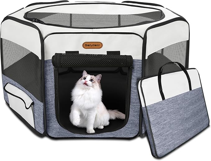 Dog Playpen, Portable Pet Play Pen Foldable Carrying Case, Puppy Pens Outsid for Small Cat Indoor/Outdoor, Removable Mesh Shade Cover-PurrikoPets
