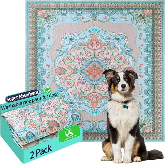 Aitmexcn Washable Pee Pads for Dogs Large, 2 Pack, 54" x 54" Boho Reusable Puppy Pads, Dog Playpen Mat, Super Absorbent Dog Pads, Leakproof, Waterproof Dog Training Pad, Dog Crate Pad, Whelping Pads-PurrikoPets