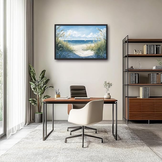 Framed Large Beach Wall Art for Living Room, Oversized Coastal Nautical Wall Decor Sailboat Canvas Seaside Pictures Modern Artwork Home Decoration for Living Room Bedroom Office 36"x24"-PurrikoPets